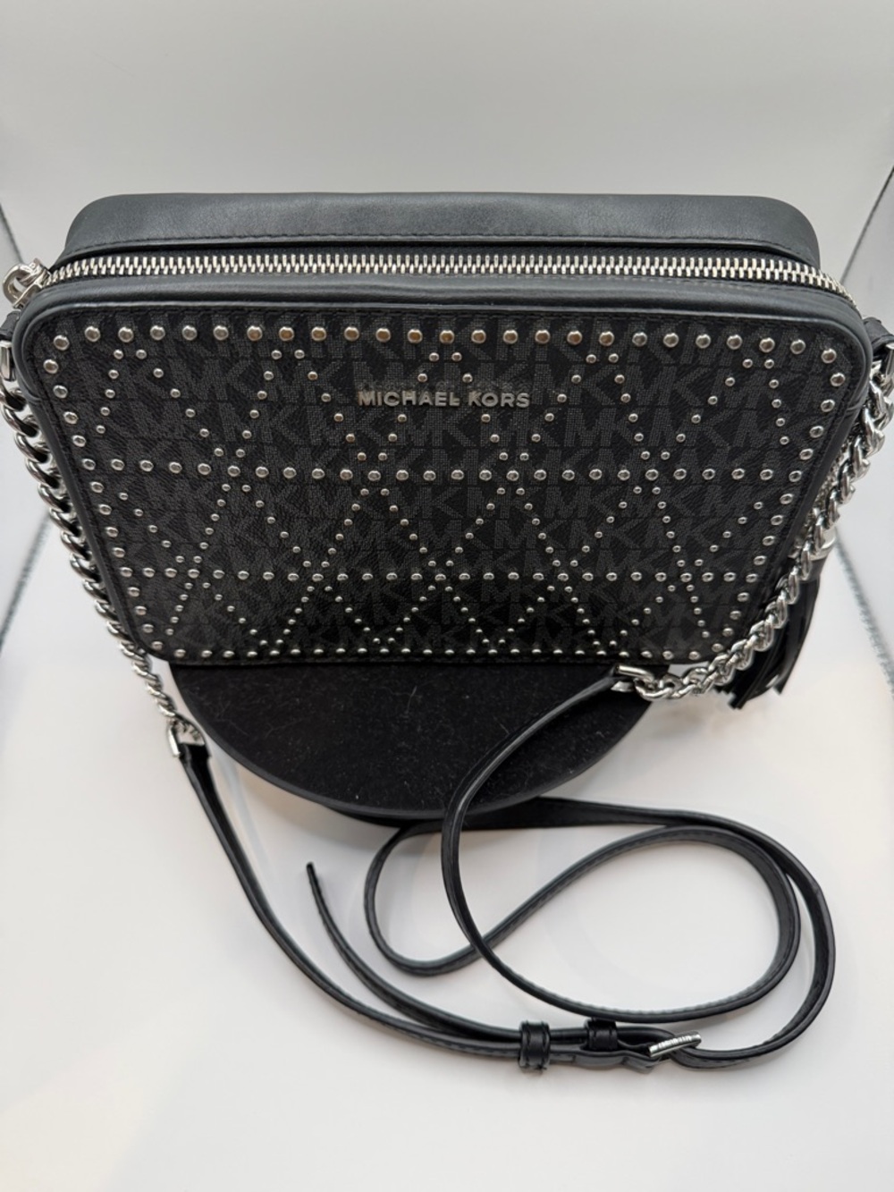 Michael Kors Black Studded Logo Crossbody with Adjustable Chain Strap - Picture 2 of 10